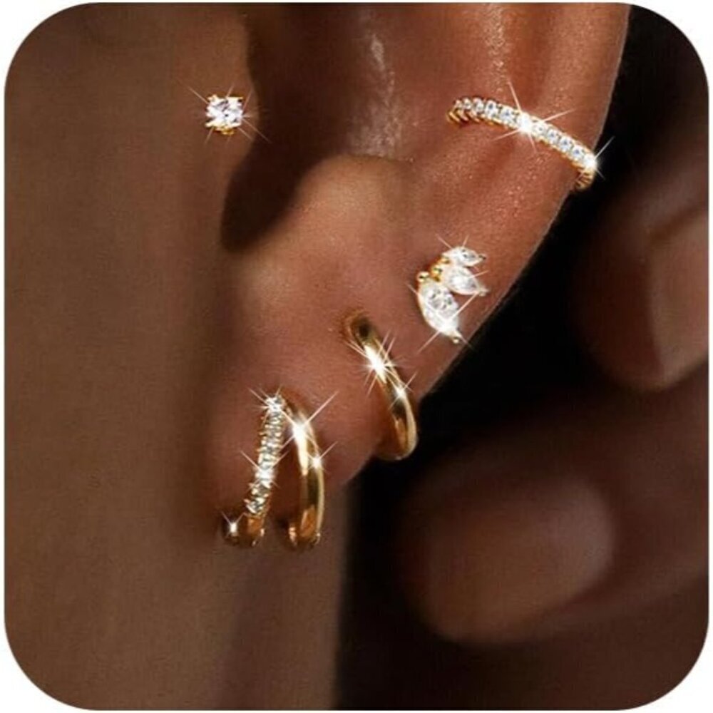 Gold Hoop Earrings Set for Women 14K Gold Plated Small Double Hoop Earrings Set